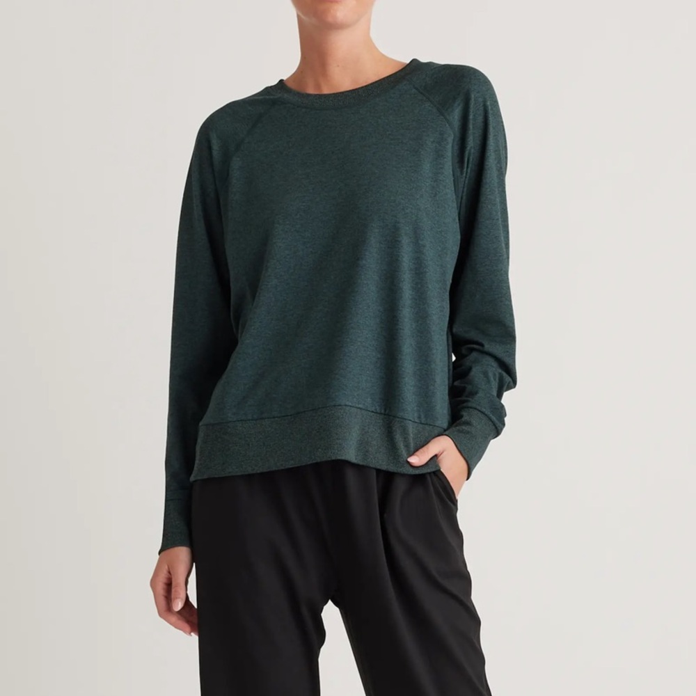 Quince Heather Green Flowknit Pullover Crew Neck Sweater